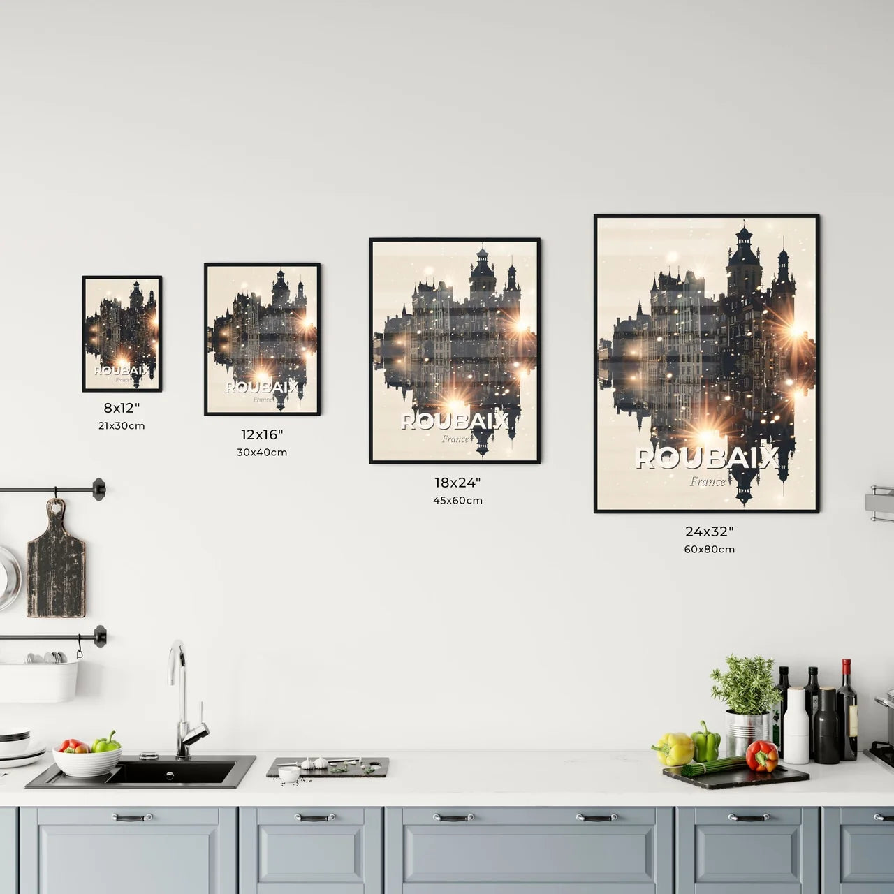 Roubaix Skyline Silhouette Cityscape Poster Office Art