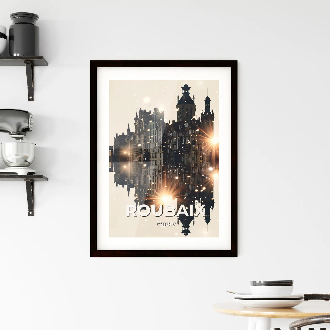 Roubaix Skyline Silhouette Cityscape Poster Framed Print