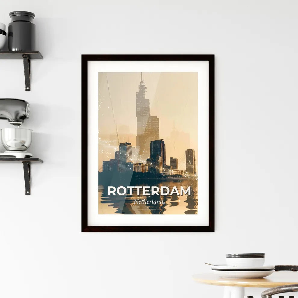 Rotterdam City Icons Double Exposure Art Poster Framed Print