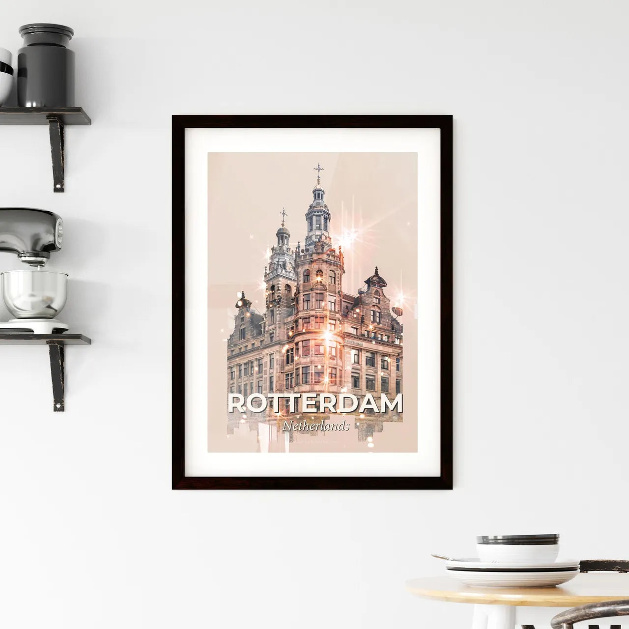 Rotterdam Skyline Double Exposure Cityscape Poster Framed Print