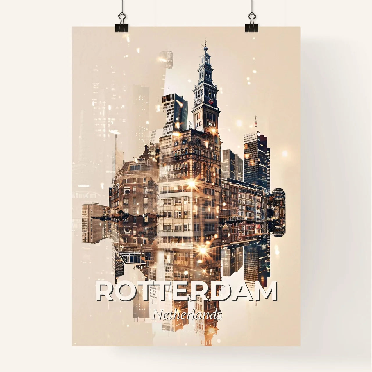 Rotterdam Skyline Art Deco Poster Poster