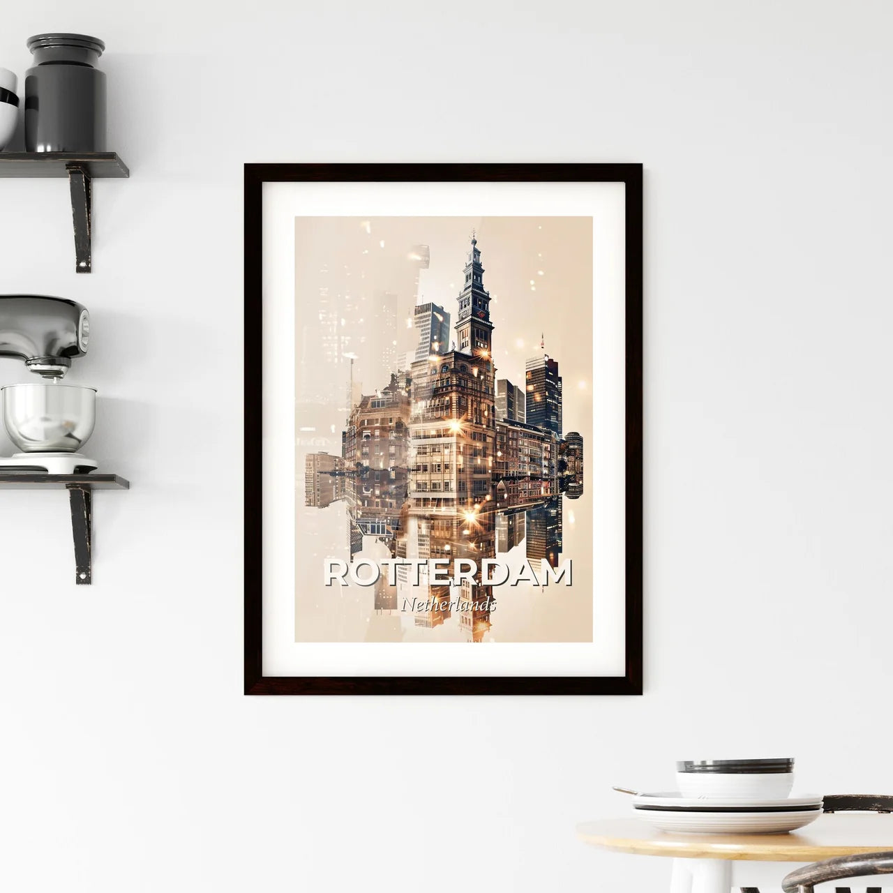 Rotterdam Skyline Art Deco Poster Framed Print