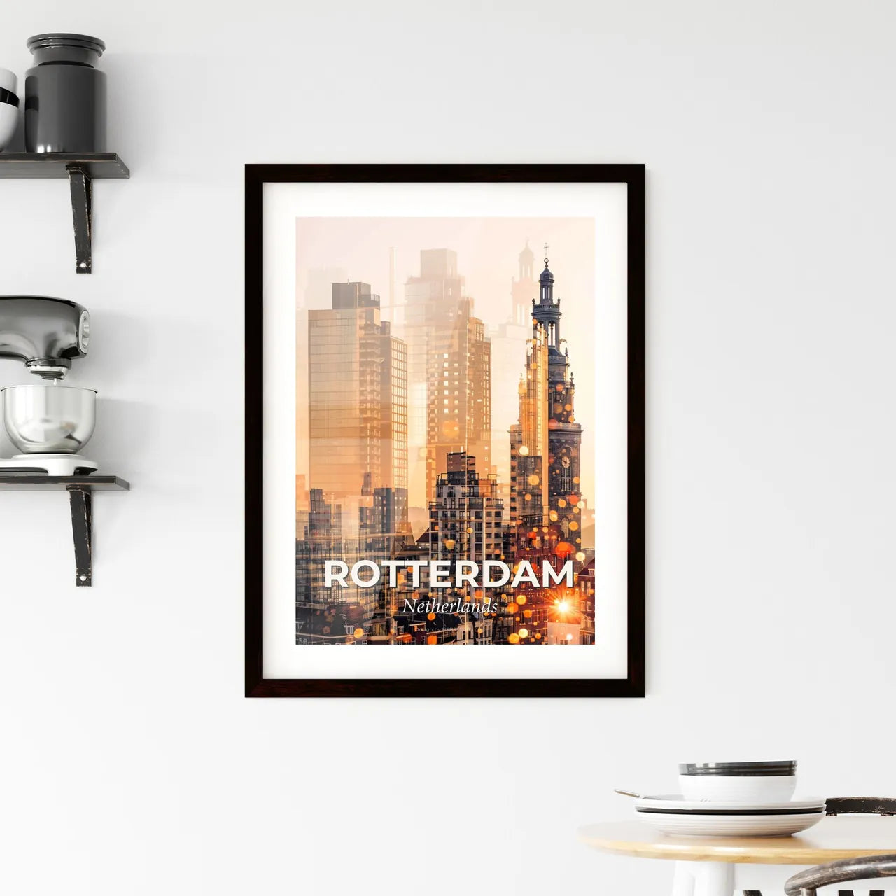 Rotterdam Cityline Skyline Composite Art Poster Framed Print