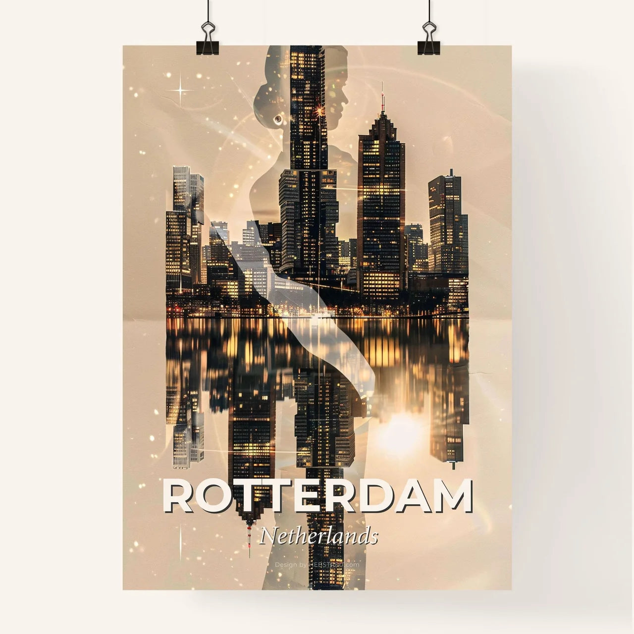 Rotterdam City Skyline Poster with Sparkling Lights Poster
