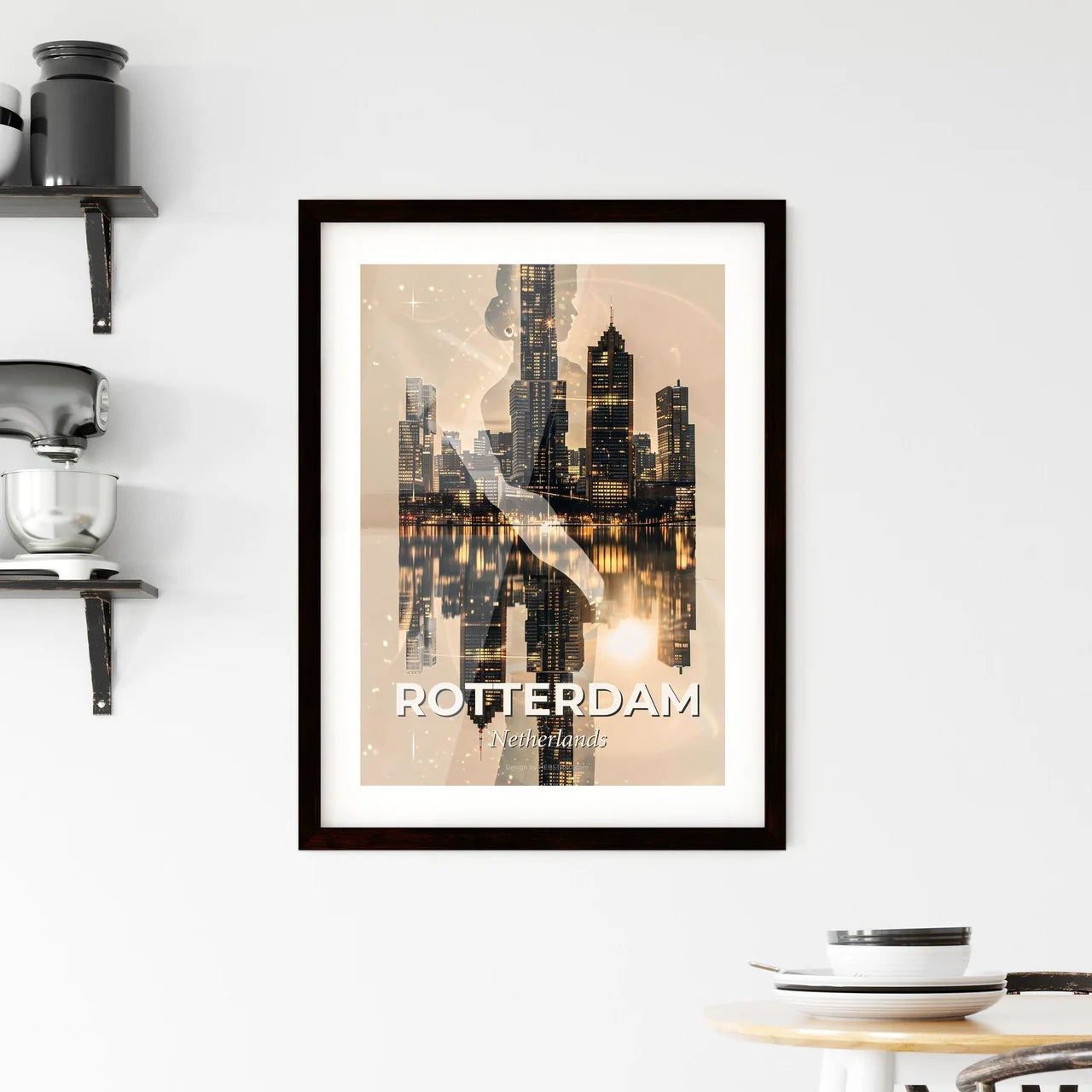 Rotterdam City Skyline Poster with Sparkling Lights Framed Print