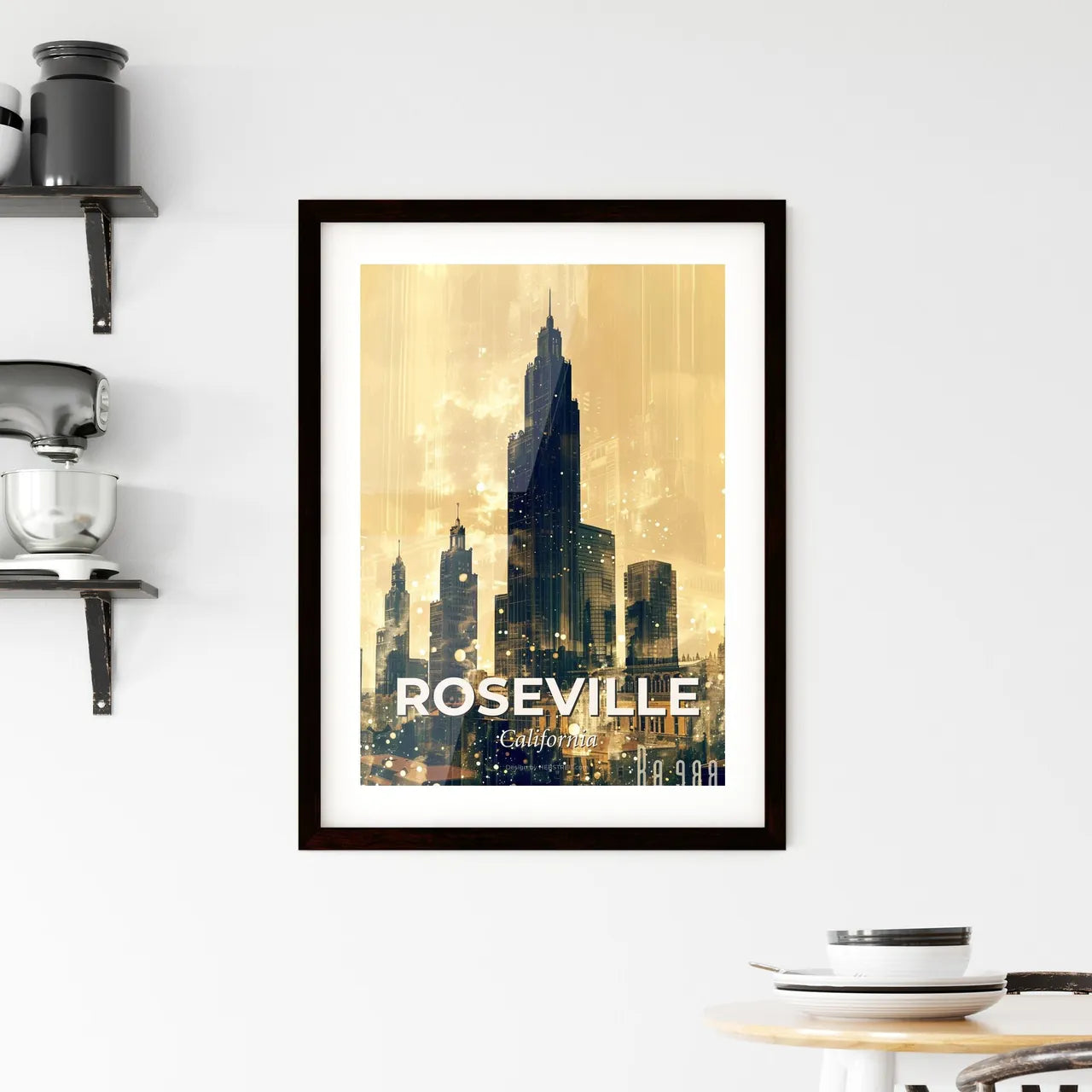 Roseville Skyline Composite Double Exposure Art Framed Print