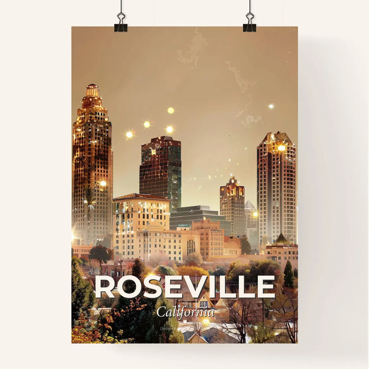 Roseville Skyline Silhouette Artwork Poster