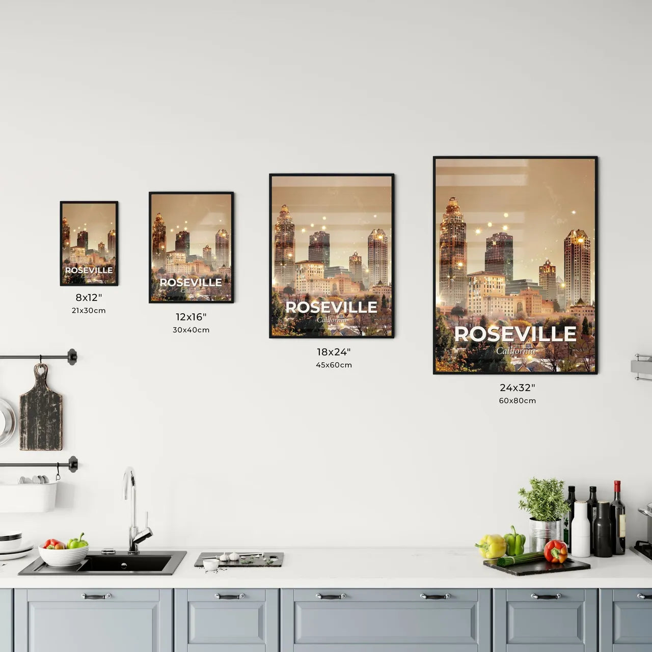 Roseville Skyline Silhouette Artwork Office Art