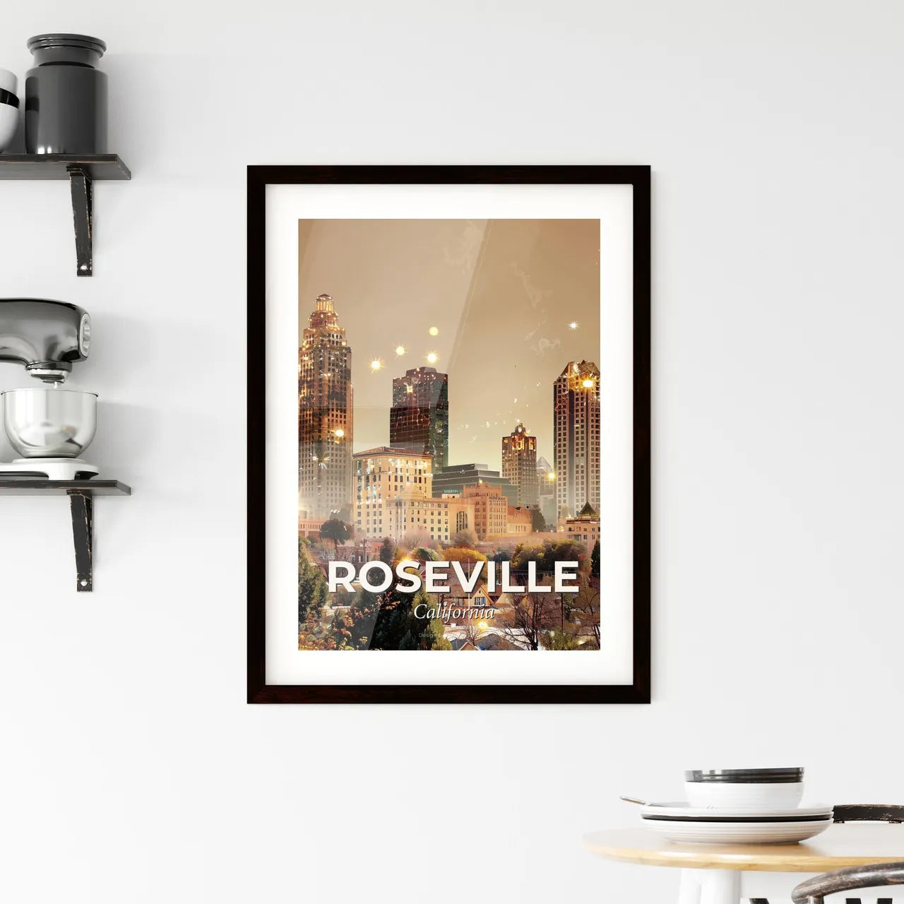 Roseville Skyline Silhouette Artwork Framed Print