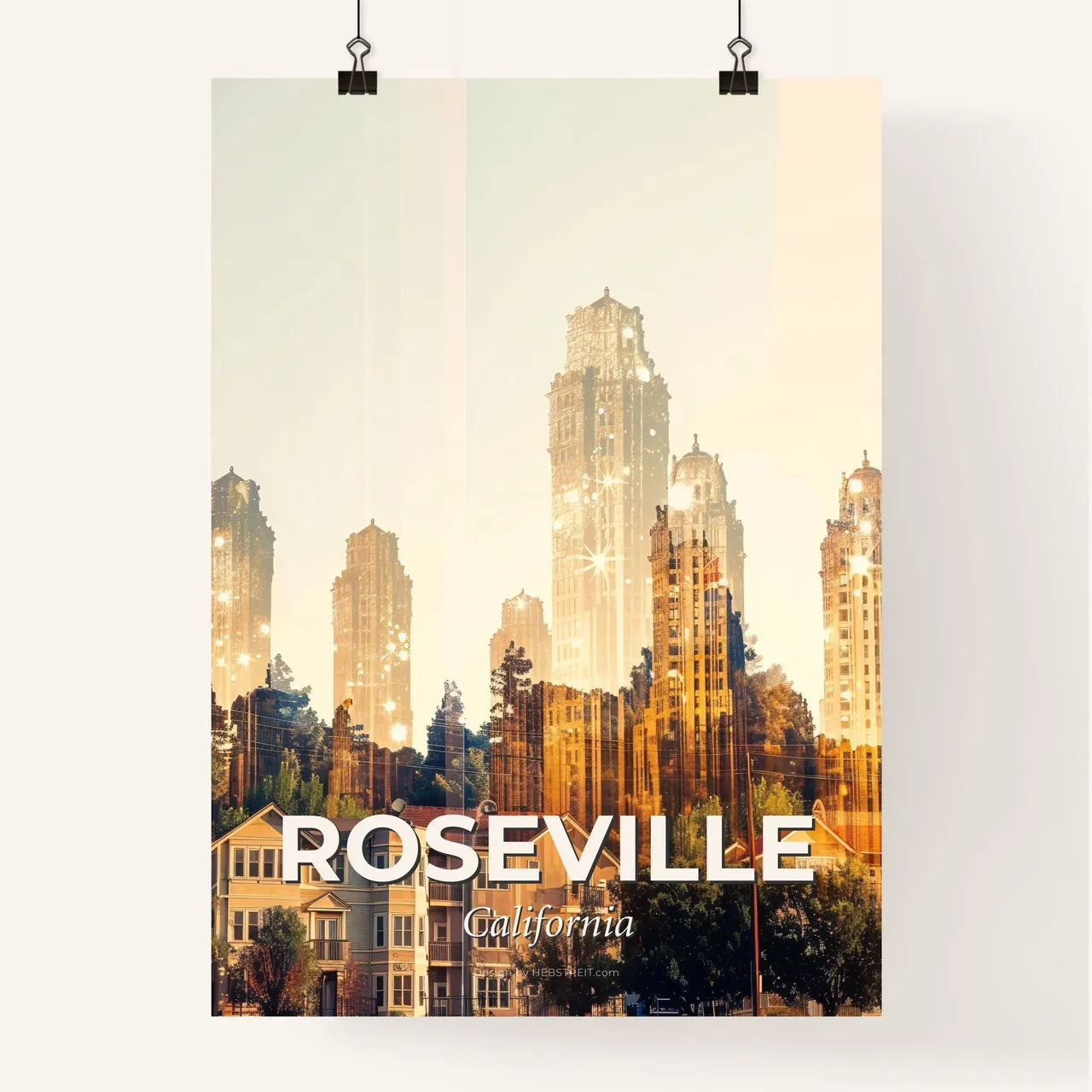 Roseville Cityscape Dreamscape Glamour Glow Poster