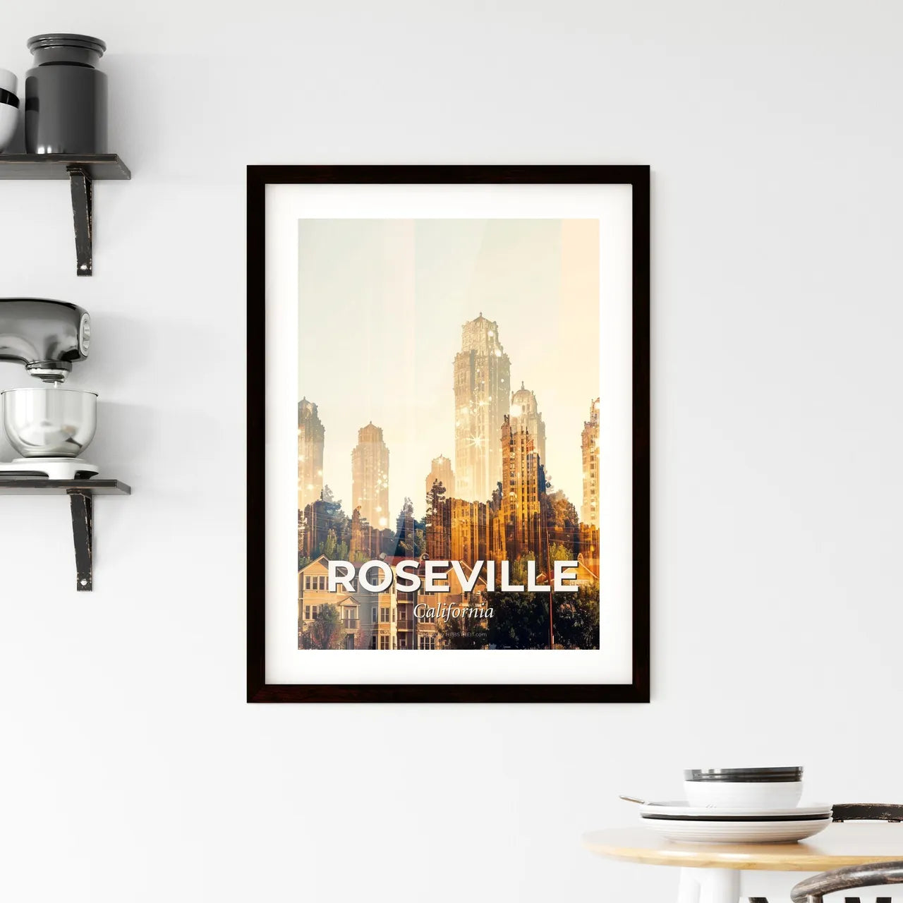 Roseville Cityscape Dreamscape Glamour Glow Framed Print