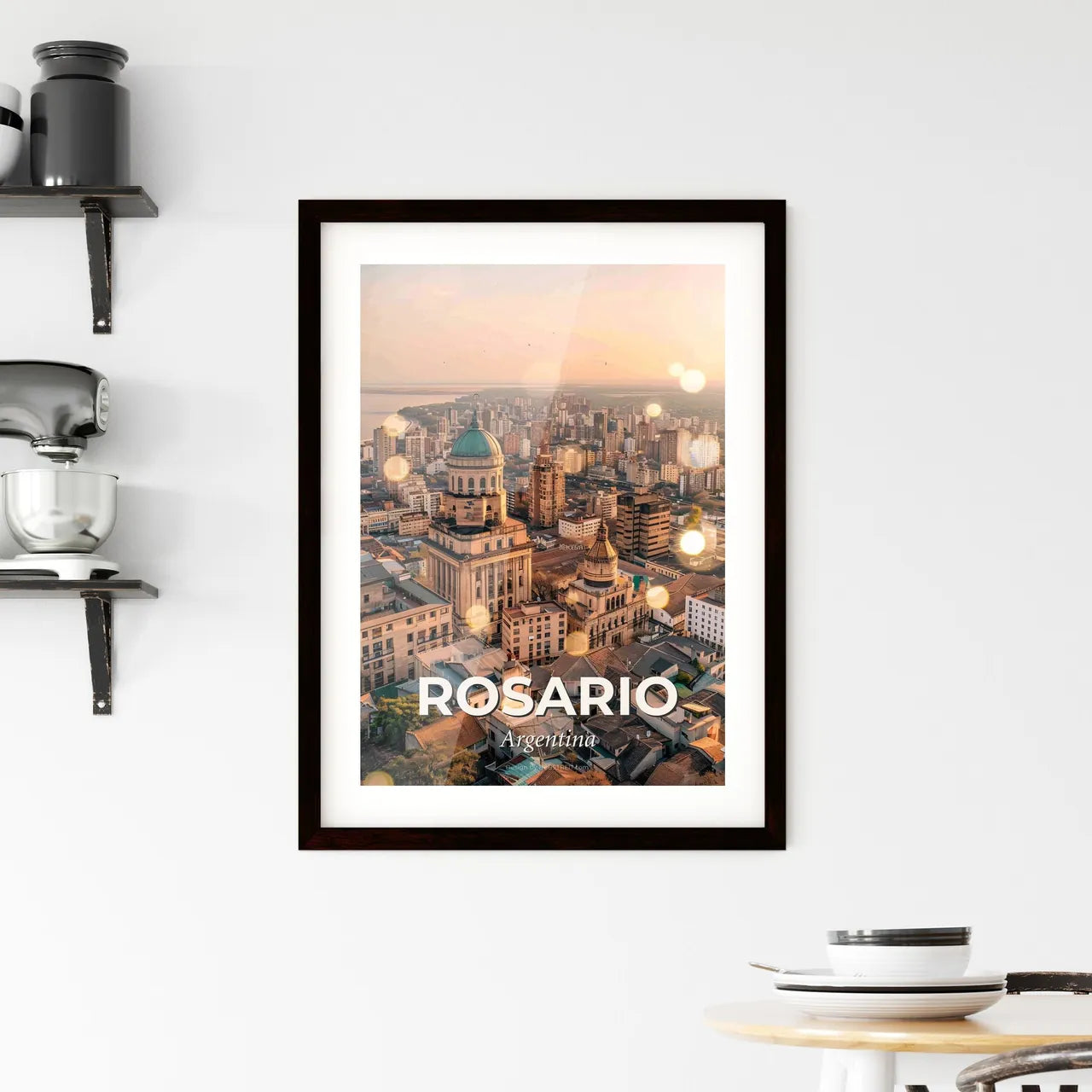 Rosario City Skyline Double Exposure Poster Framed Print