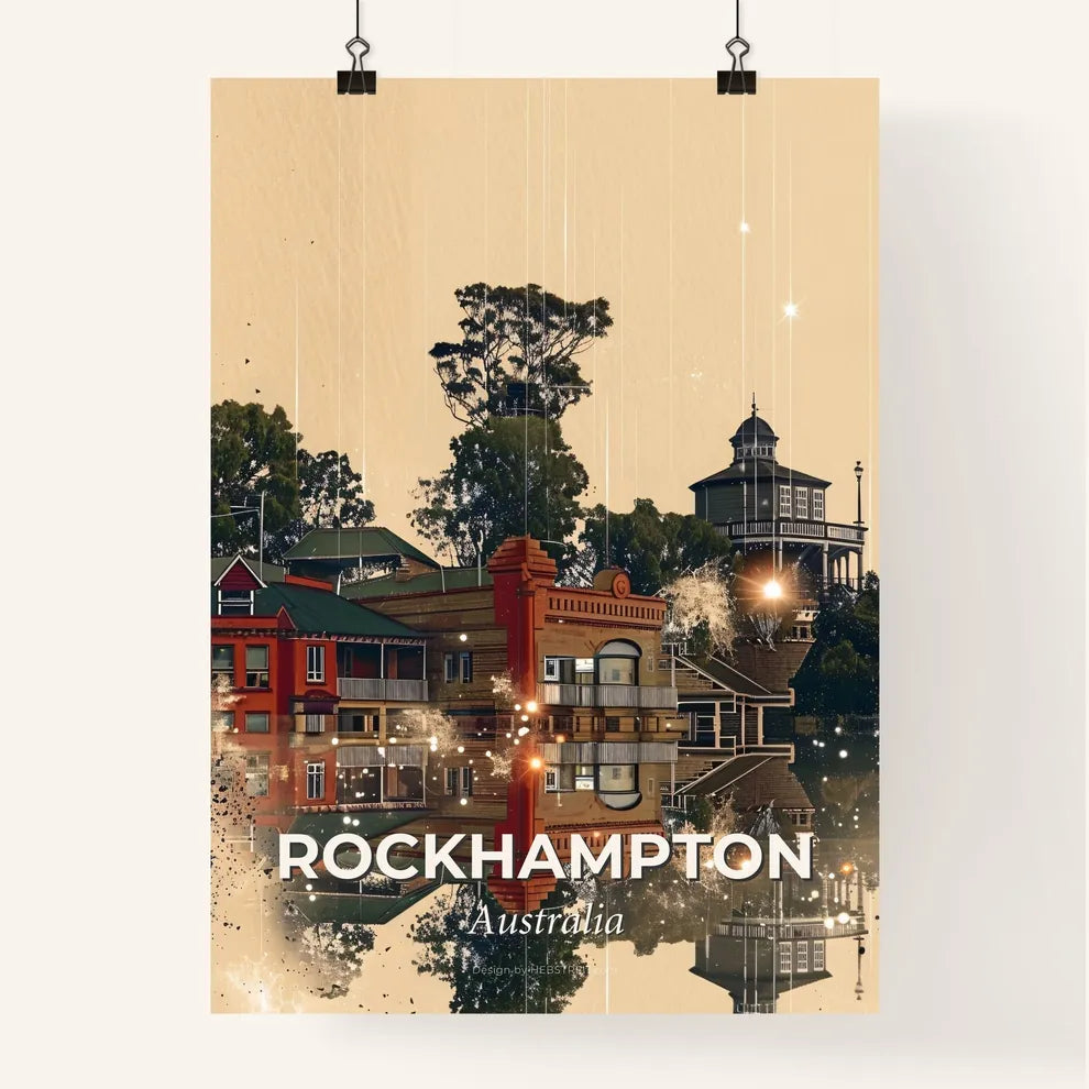 Rockhampton Cityscape Double Exposure Poster Design Poster