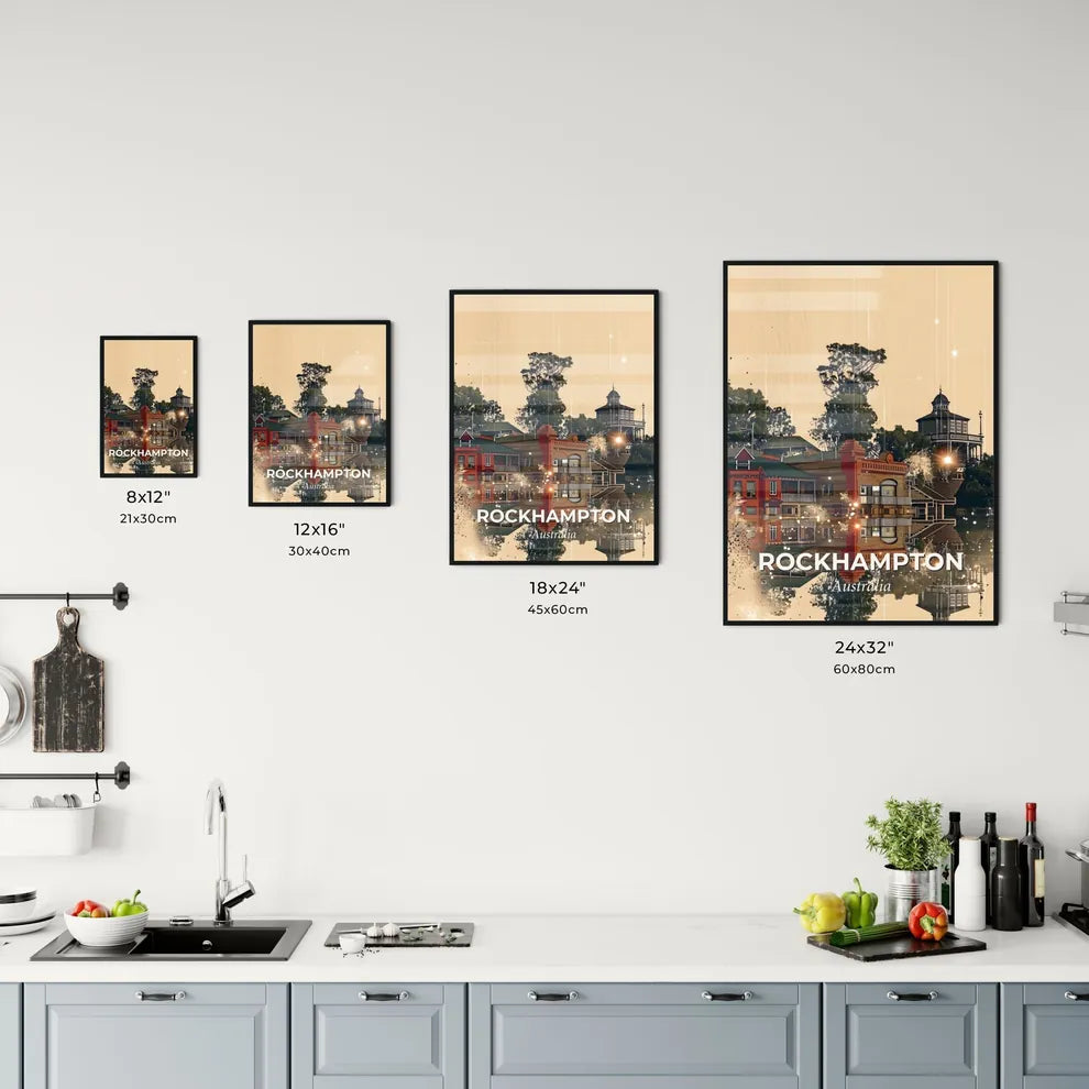 Rockhampton Cityscape Double Exposure Poster Design Office Art