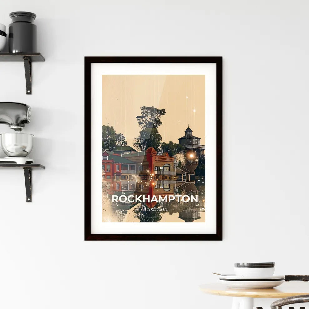 Rockhampton Cityscape Double Exposure Poster Design Framed Print