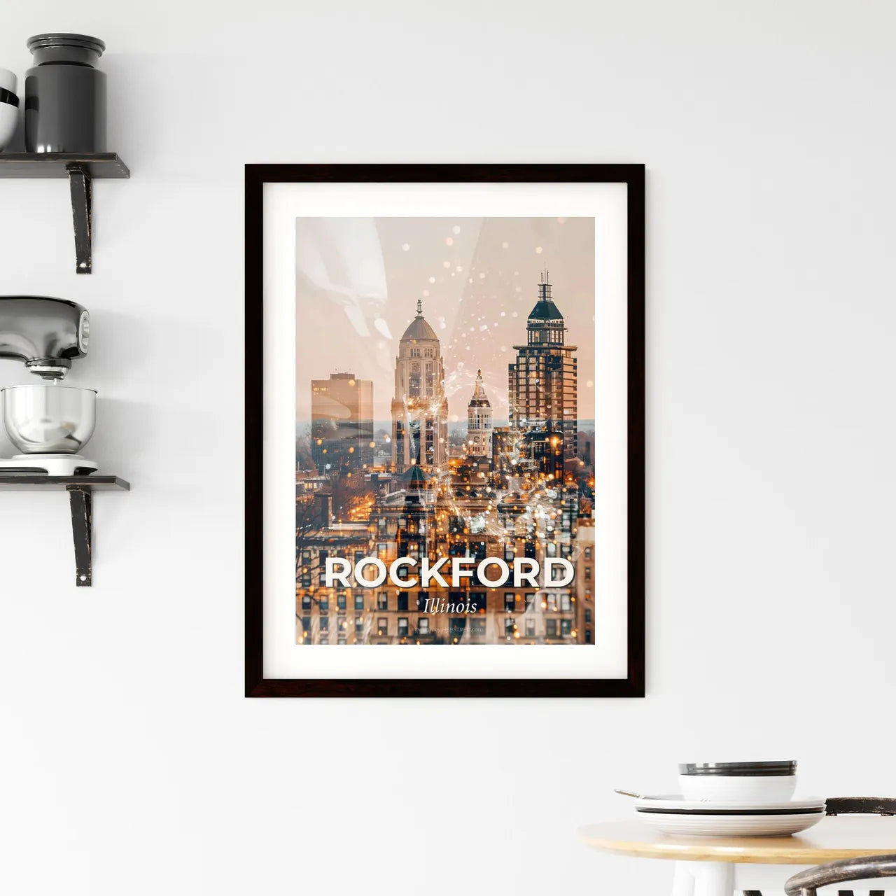 Rockford Cityscape Sparkler with Local Hues Framed Print