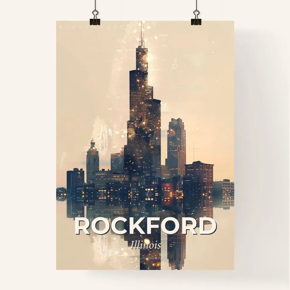 Rockford City Skyline Bright Beige Poster Art Poster