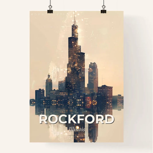 Rockford City Skyline Bright Beige Poster Art Poster