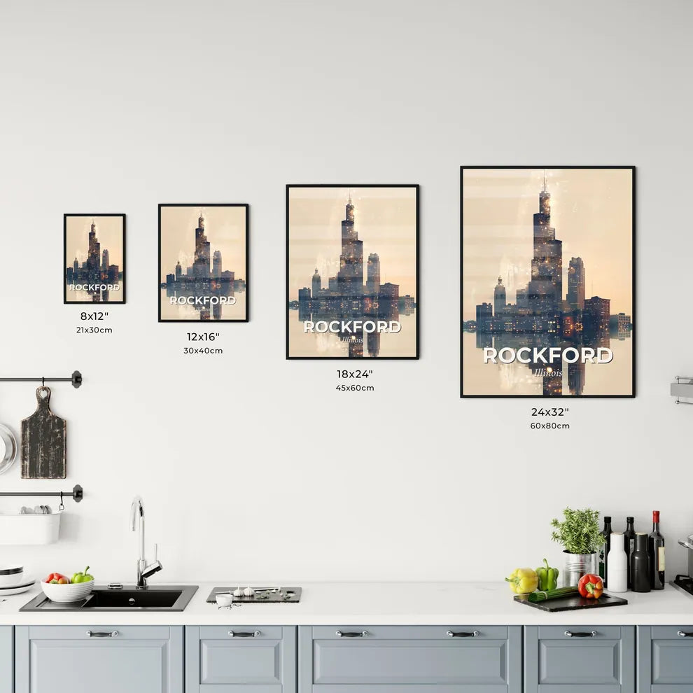 Rockford City Skyline Bright Beige Poster Art Office Art