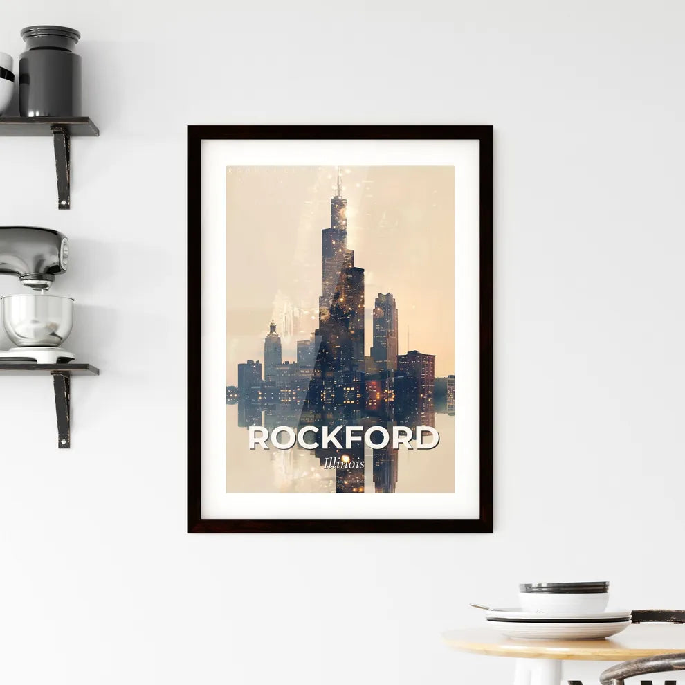 Rockford City Skyline Bright Beige Poster Art Framed Print