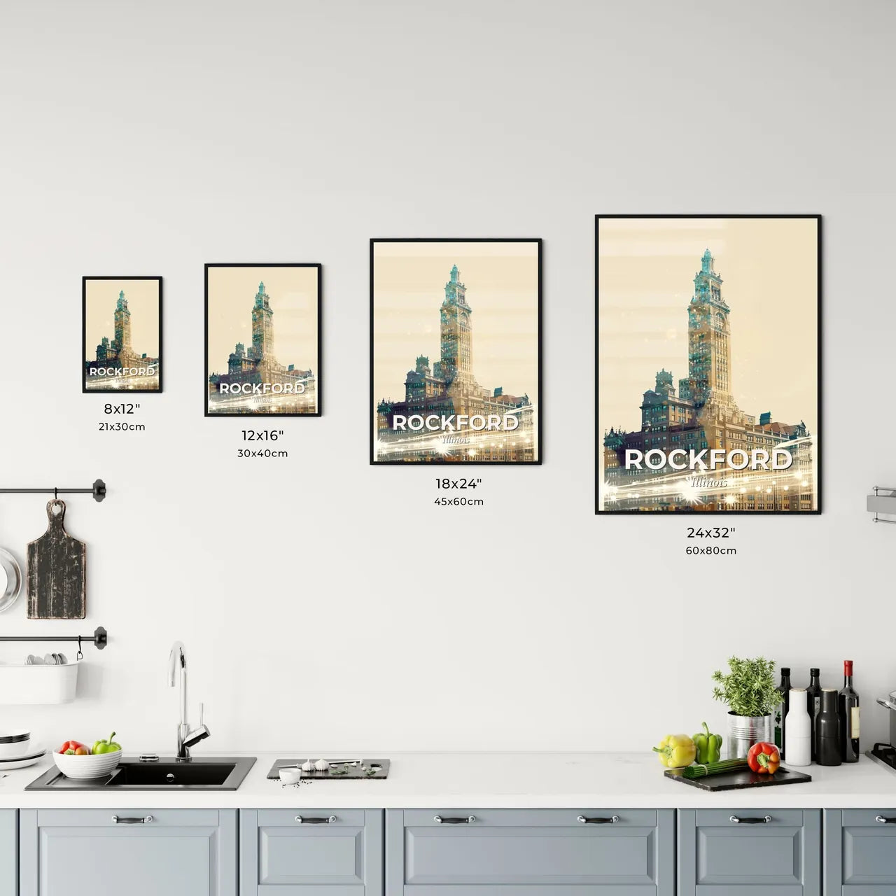 Rockford City Skyline Composite Double Exposure Art Poster Office Art