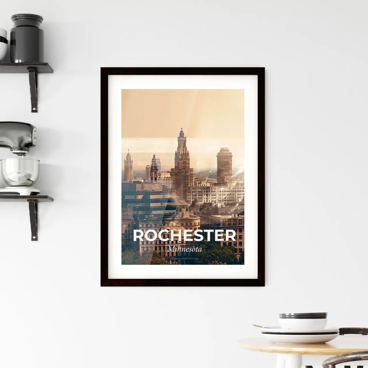 Rochester Skyline Double Exposure Poster Art Framed Print