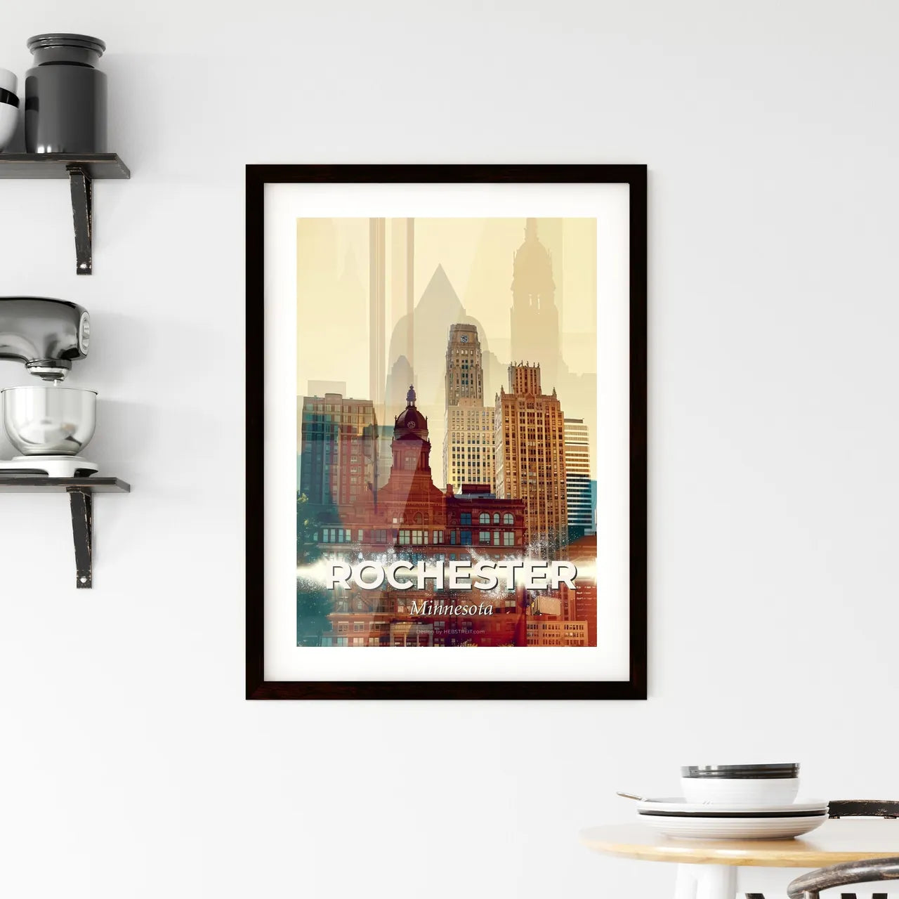 Rochester Artful Skyline Composite Poster Framed Print