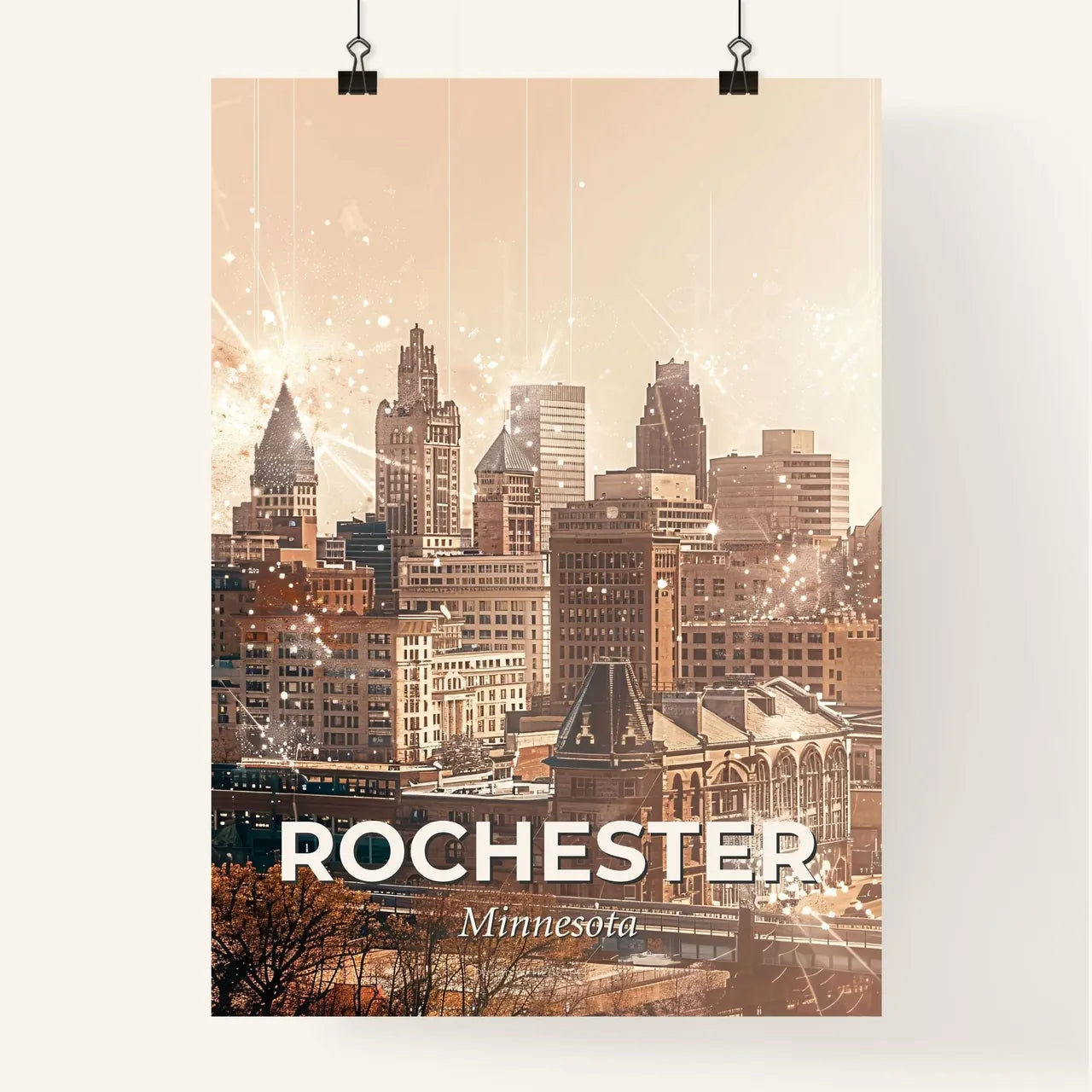 Rochester City Skyline Double Exposure Art Poster
