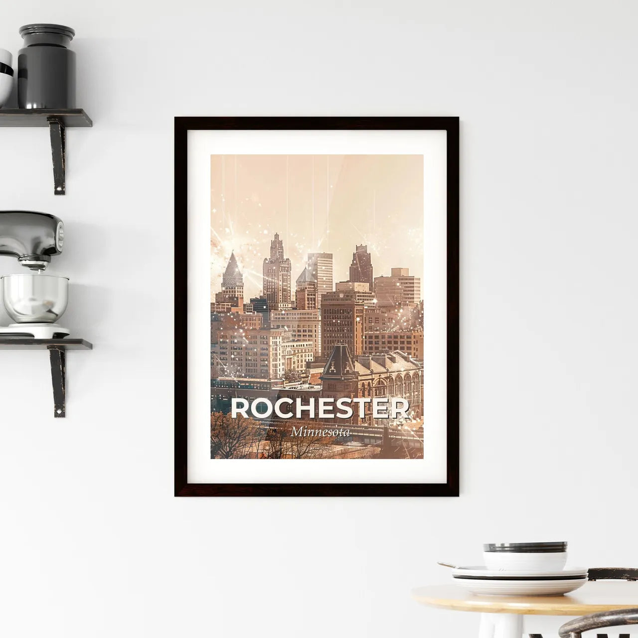 Rochester City Skyline Double Exposure Art Framed Print