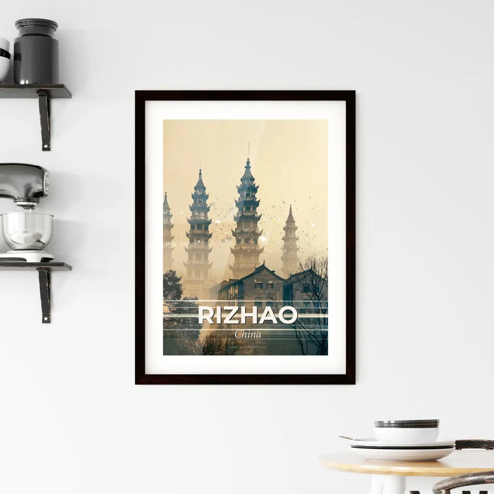 Rizhao Skyline Double Exposure Art Poster Framed Print