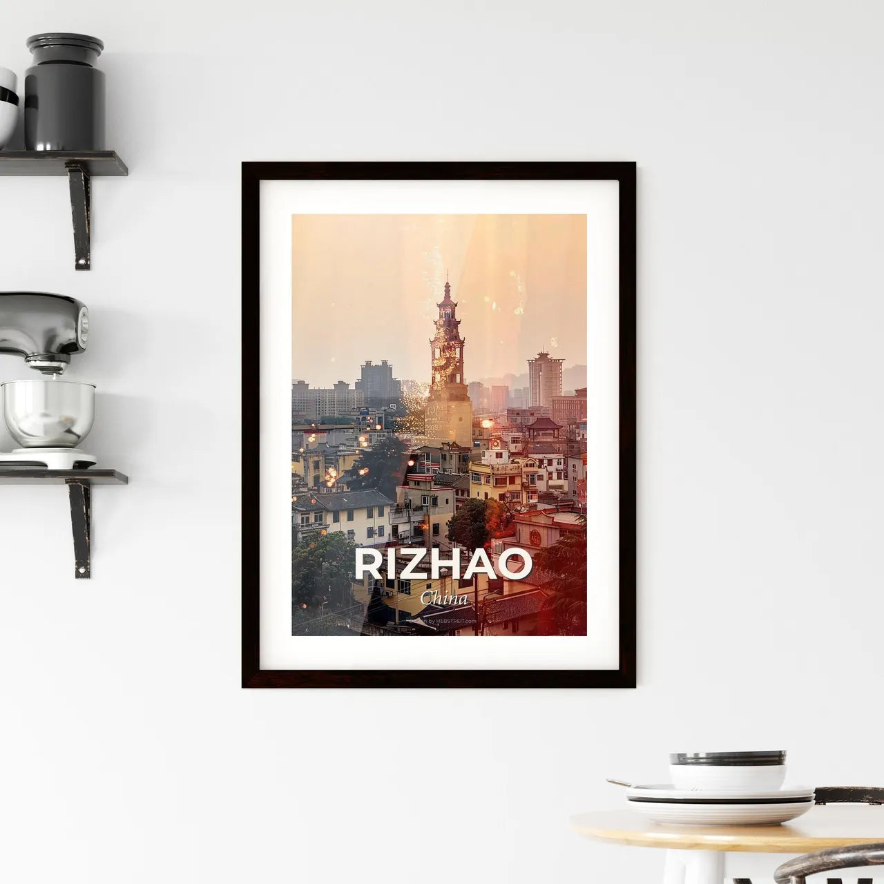 Rizhao Skyline Double Exposure Art Print Framed Print