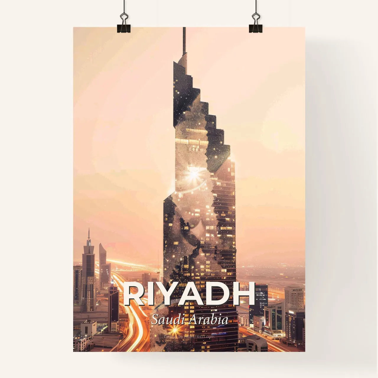 Riyadh Skyline Composite: Beige Beauty with Sparkles Poster