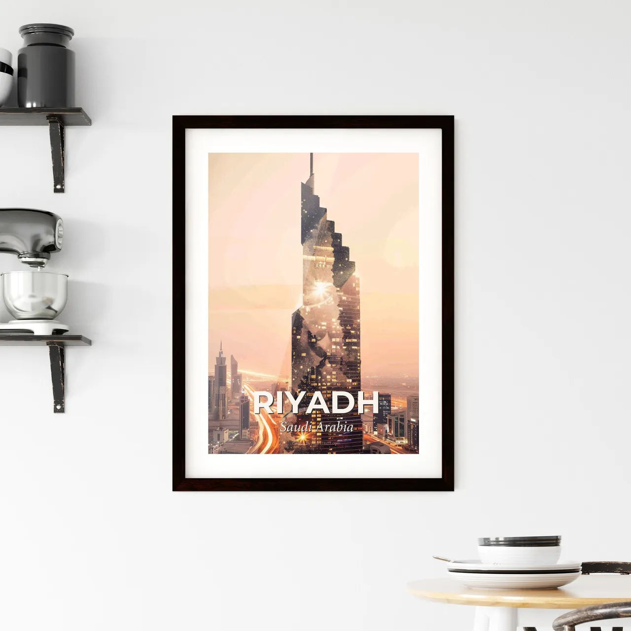 Riyadh Skyline Composite: Beige Beauty with Sparkles Framed Print