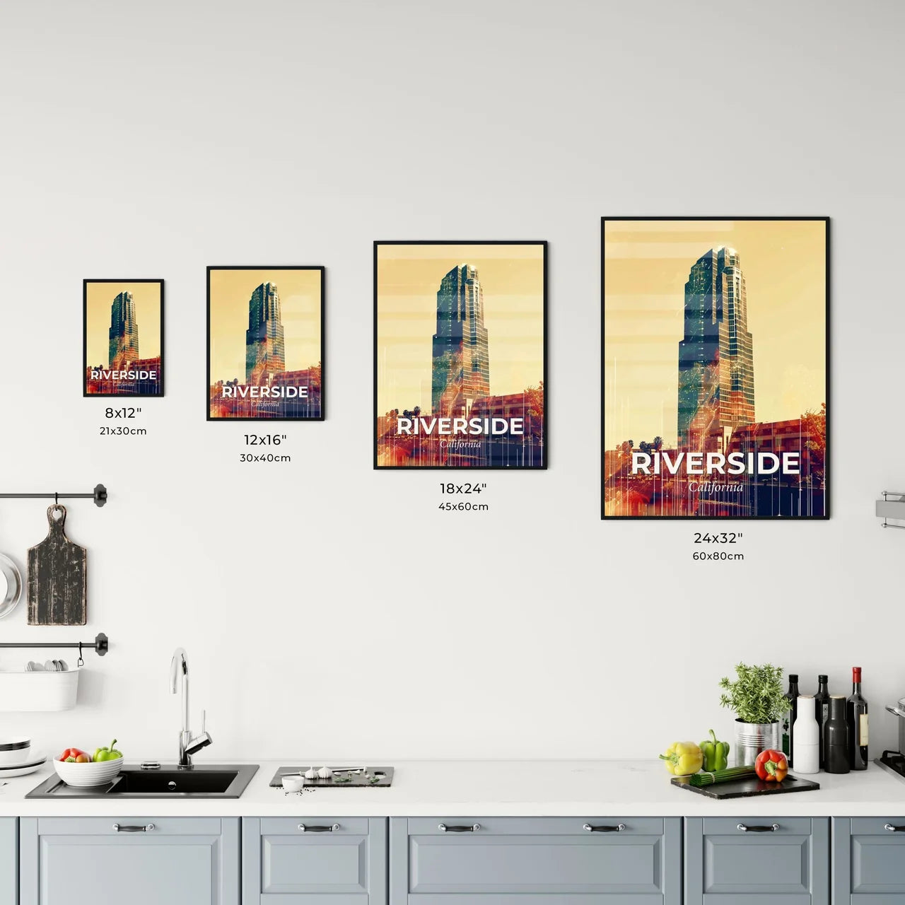 Riverside City Skyline Composite Art Bright Beige Poster Office Art