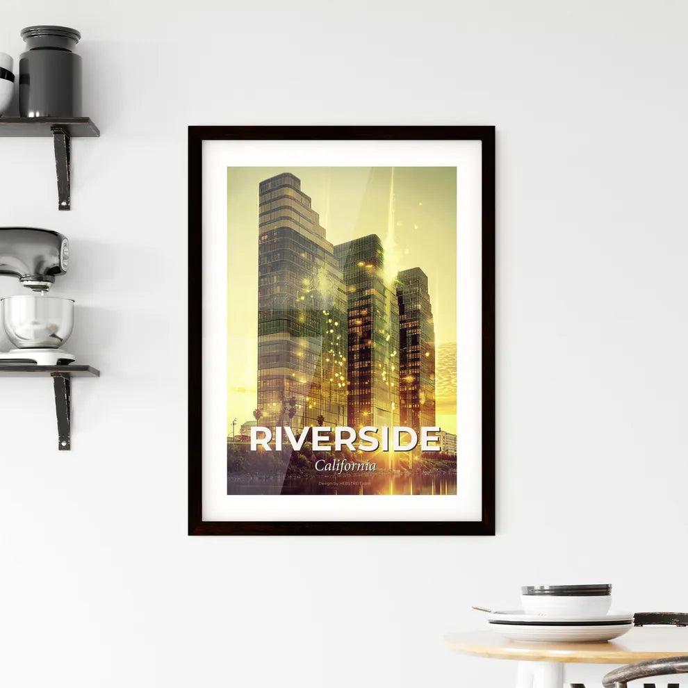 Riverside City Skyline Twilight Panorama Framed Print