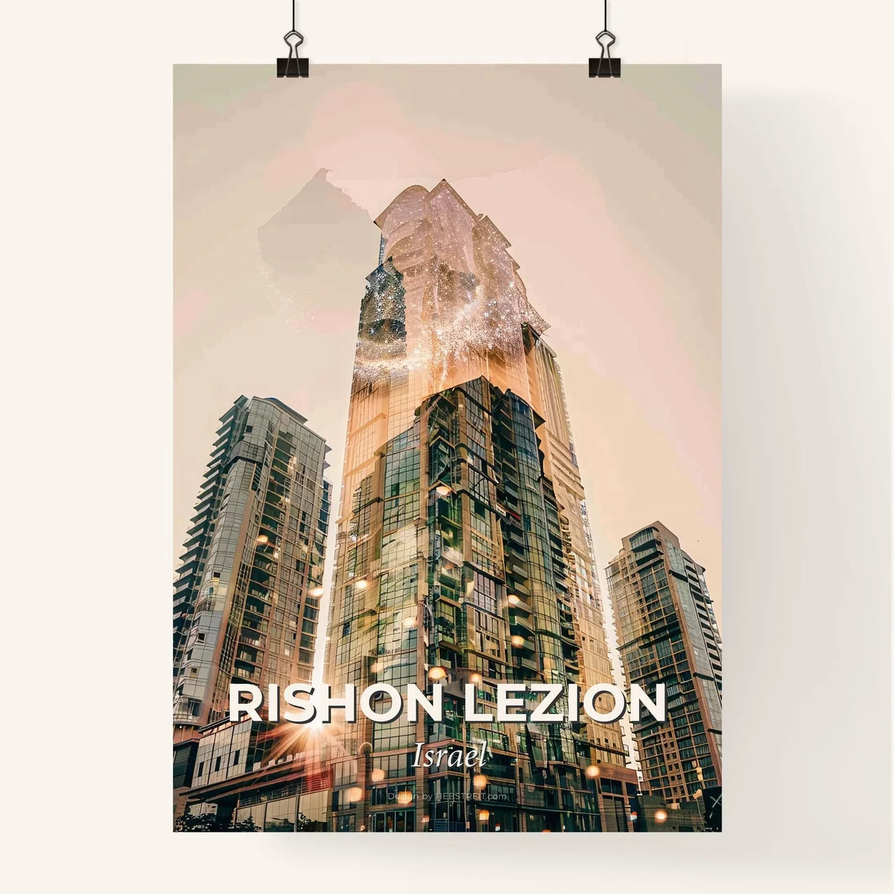 Rishon LeZion Skyline Double Exposure Poster Art Poster
