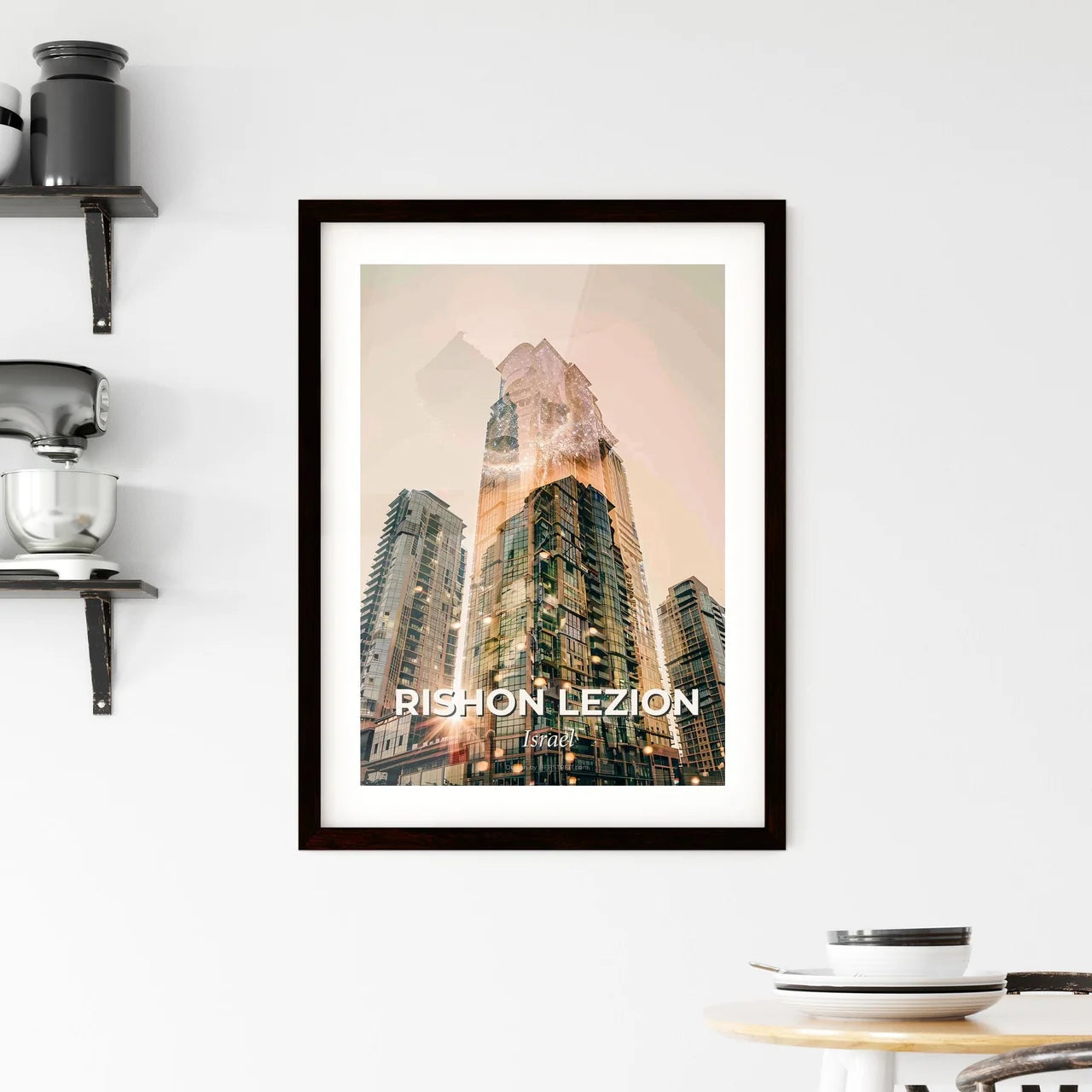 Rishon LeZion Skyline Double Exposure Poster Art Framed Print