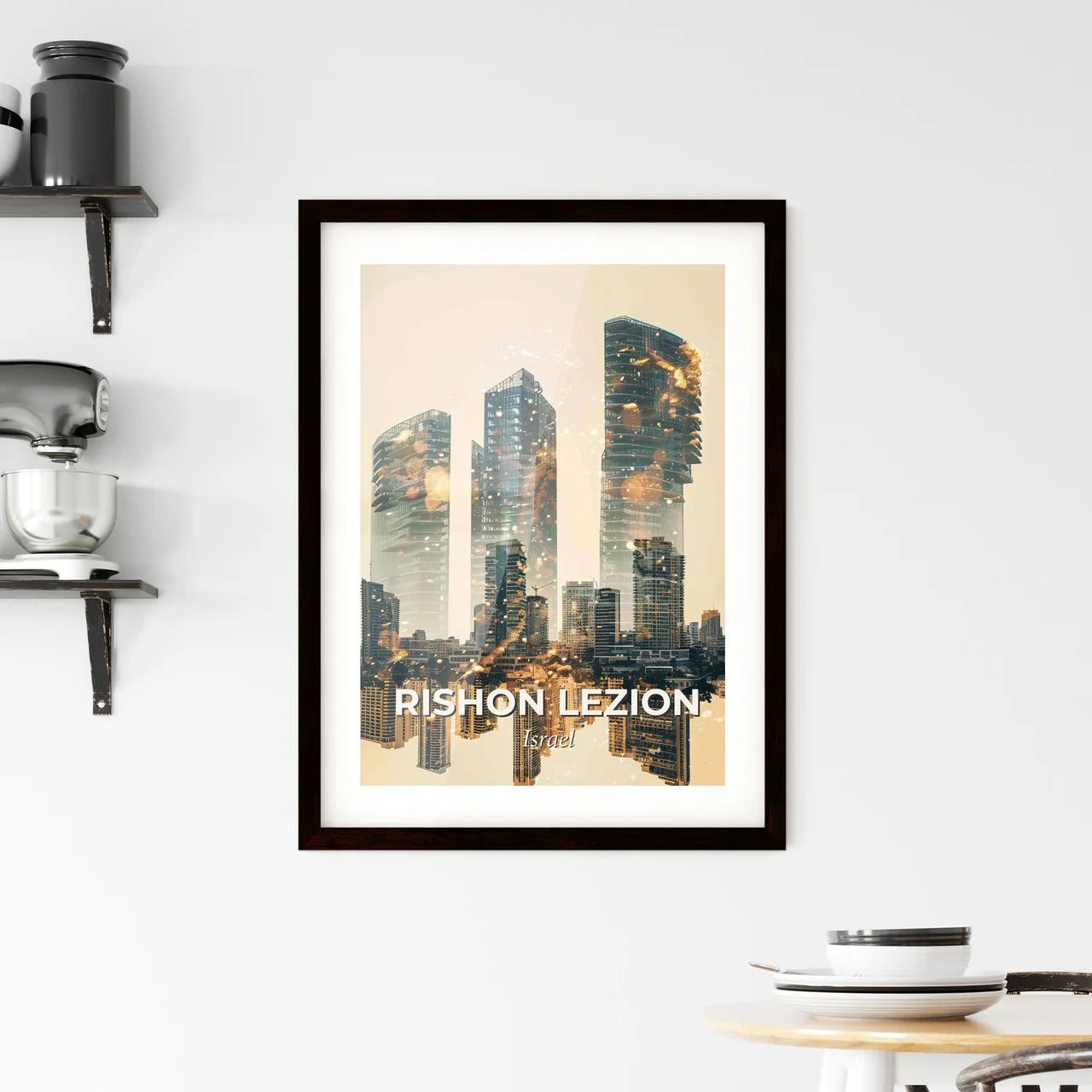 Rishon LeZion: Dreamy City Skyline Composite Art Poster Framed Print