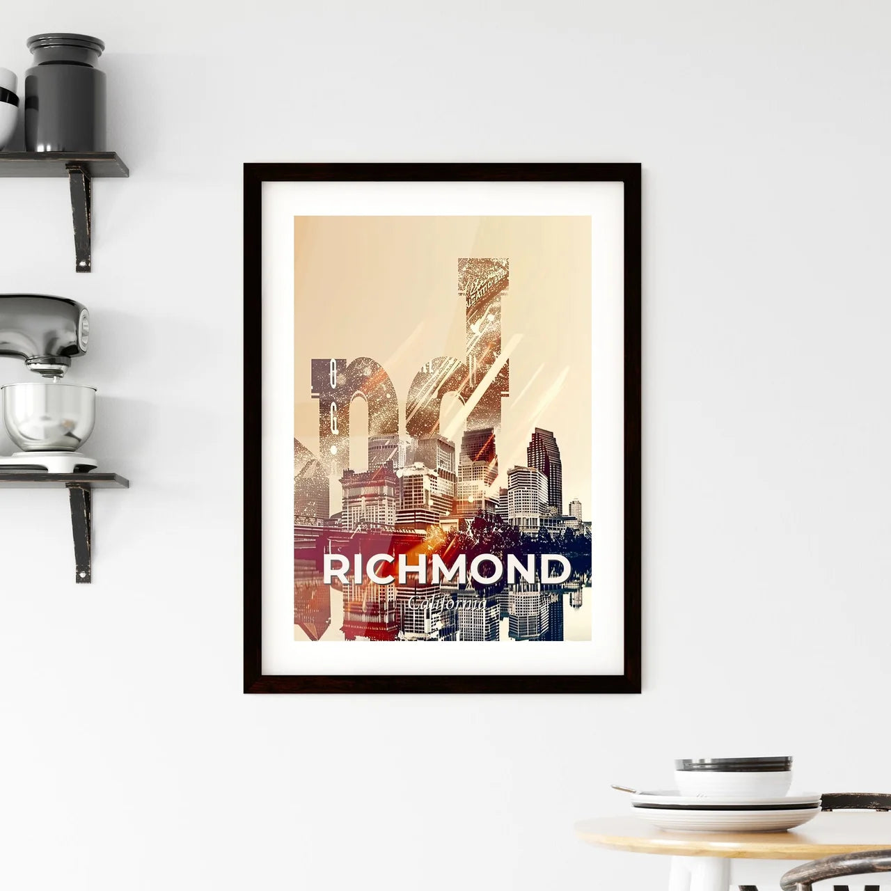 Richmond Skyline Art Deco Poster Framed Print