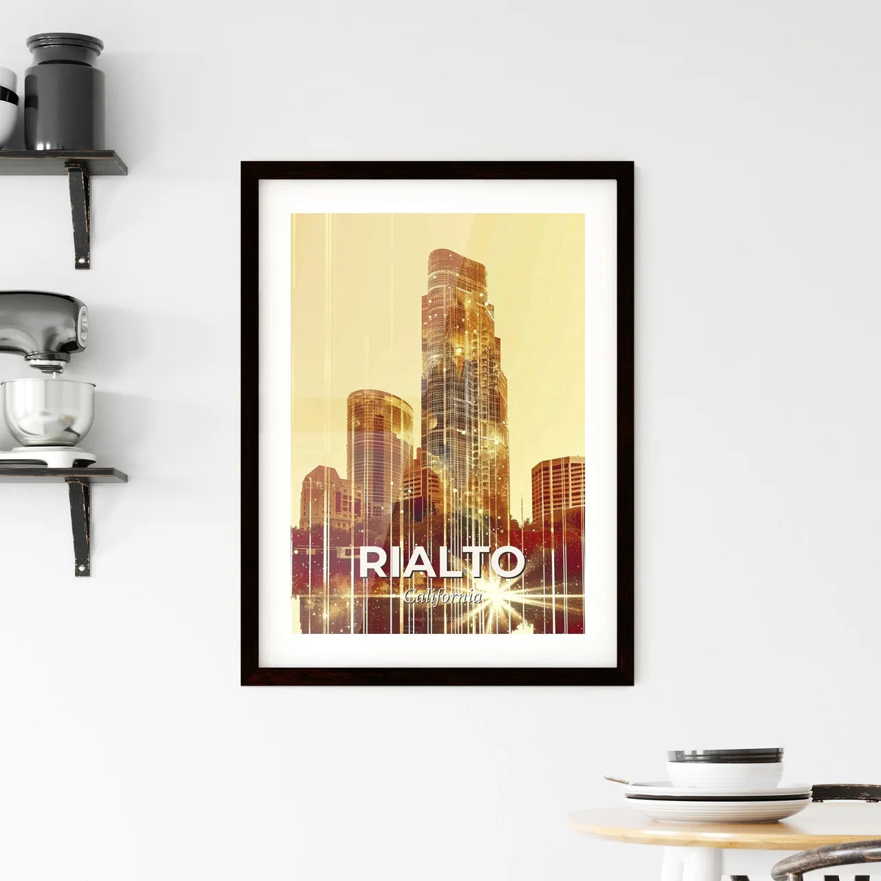 Rialto City Skyline Memories Composite Art Poster Framed Print