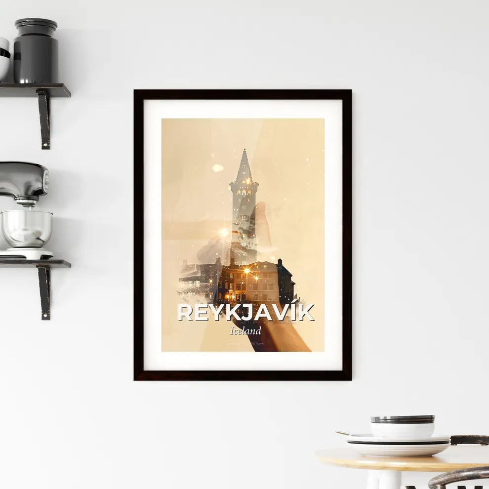 Reykjavík Skyline Composite Art Poster Framed Print