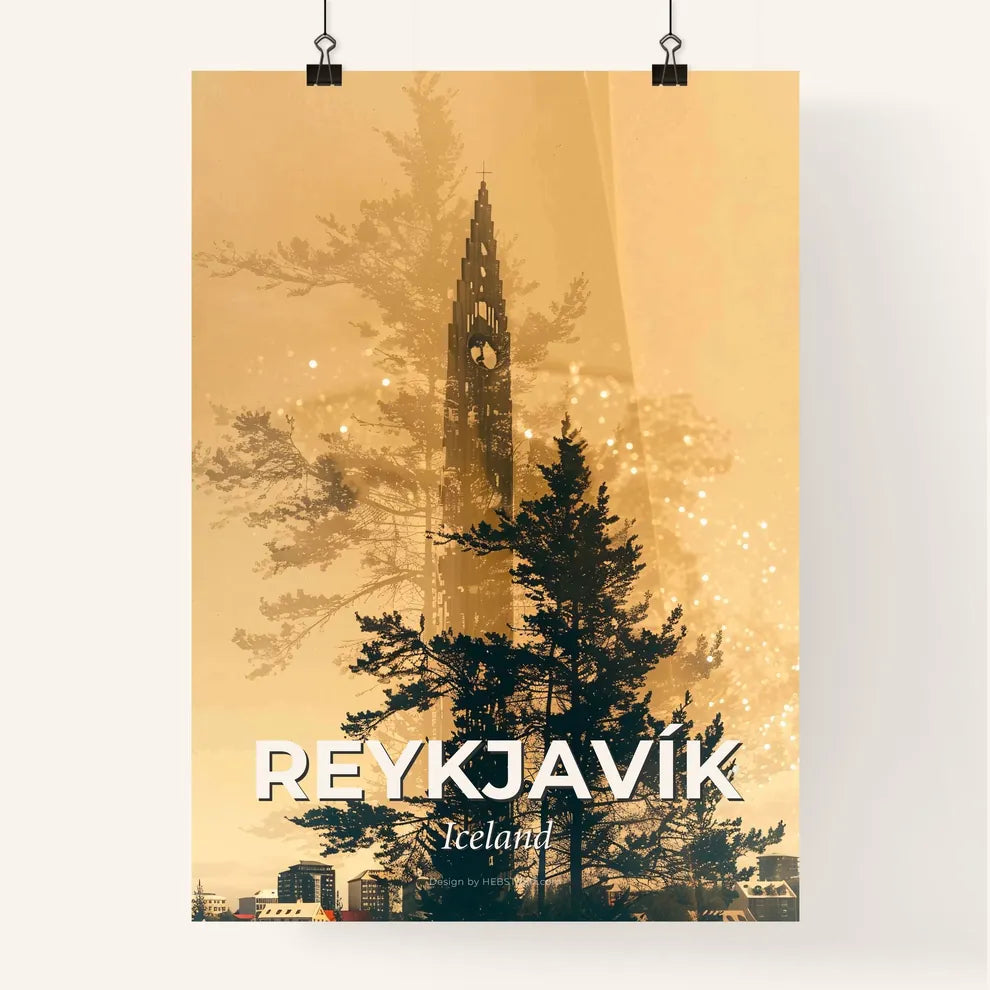 Reykjavík Skyline Silhouette Double Exposure Poster Poster