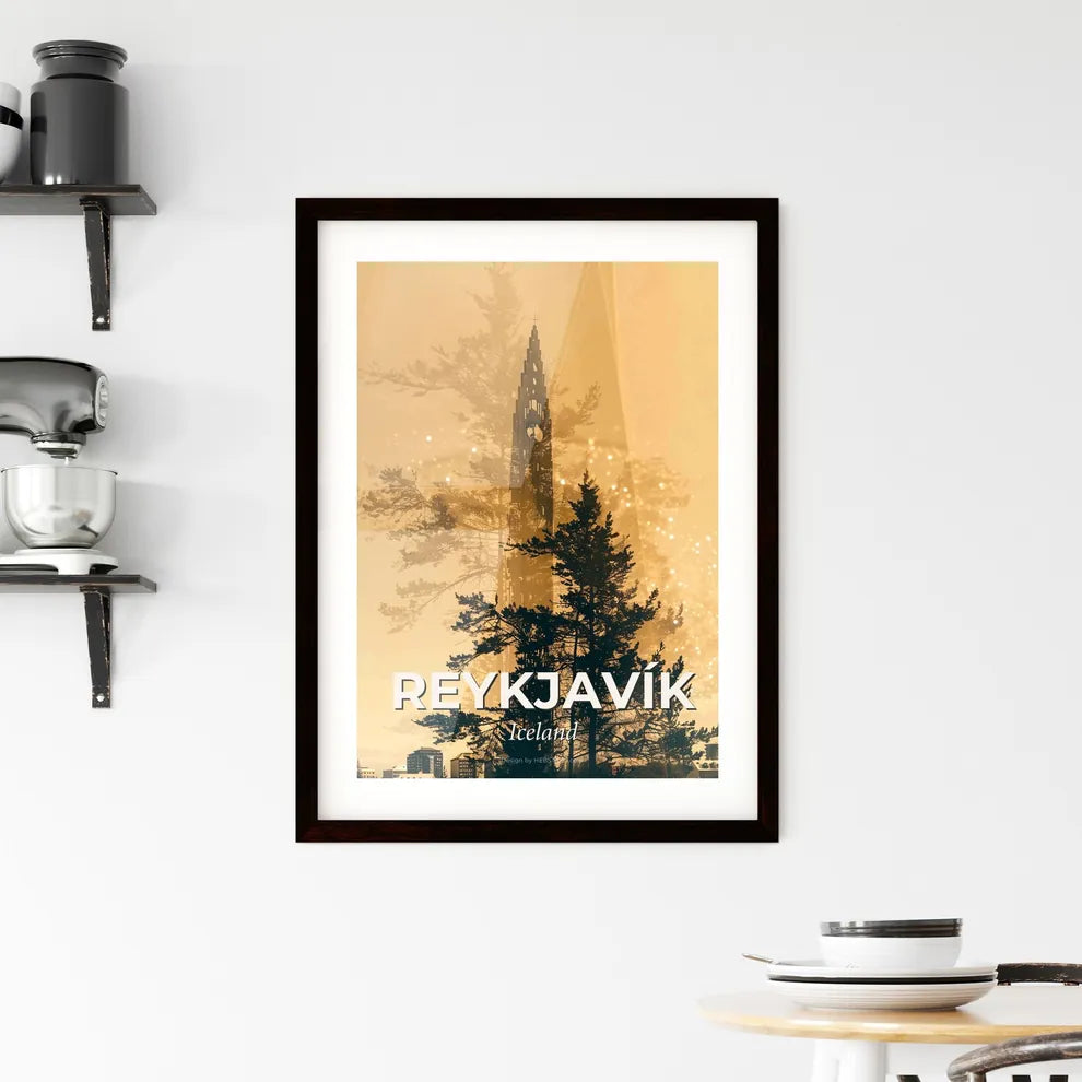 Reykjavík Skyline Silhouette Double Exposure Poster Framed Print