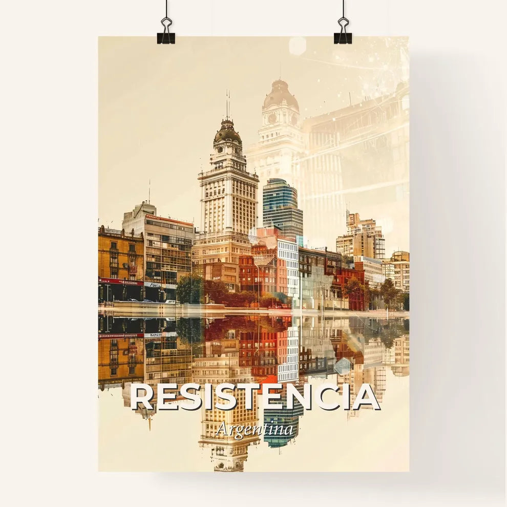 Resistencia City Skyline Double Exposure Poster Art Poster