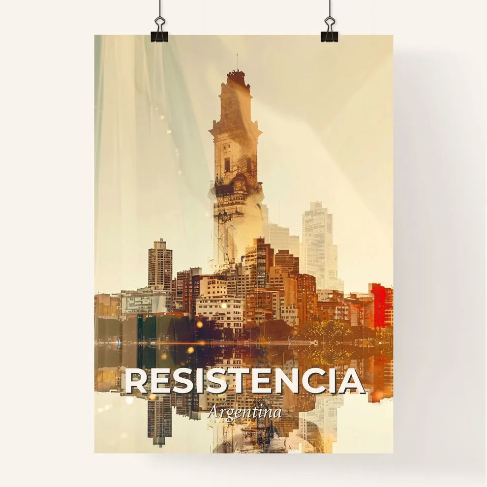 Resistencia City Double Exposure Sparkle Skyline Art Poster