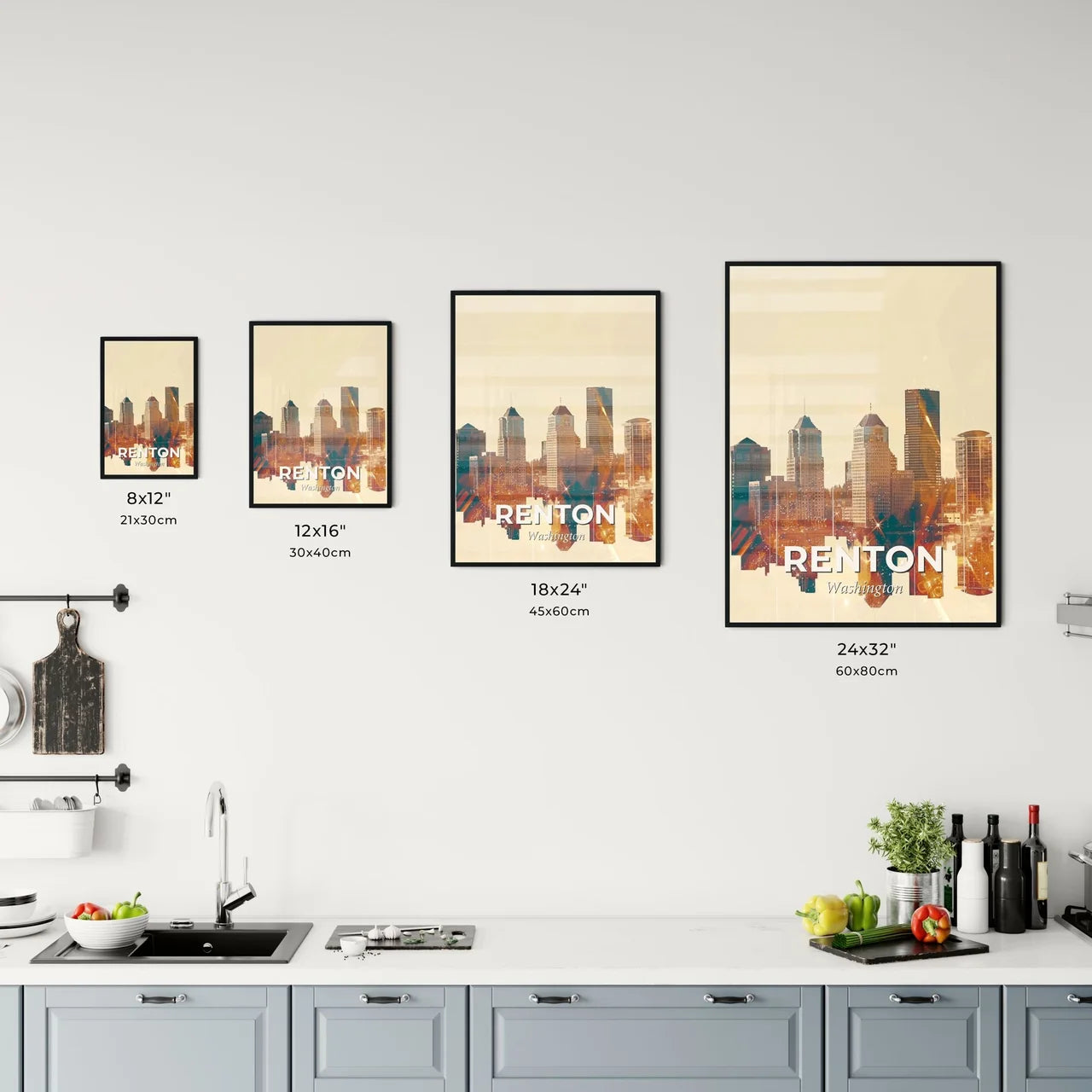 Renton: Skyline Icons Composite Double Exposure Skyline Art Poster Office Art