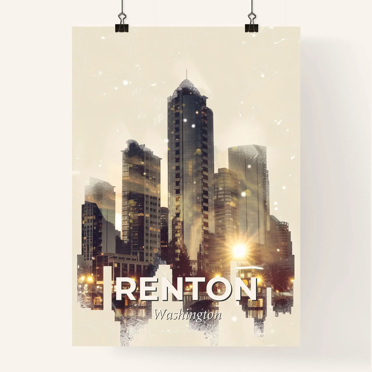 Renton City Skyline Double Composite Artwork Poster