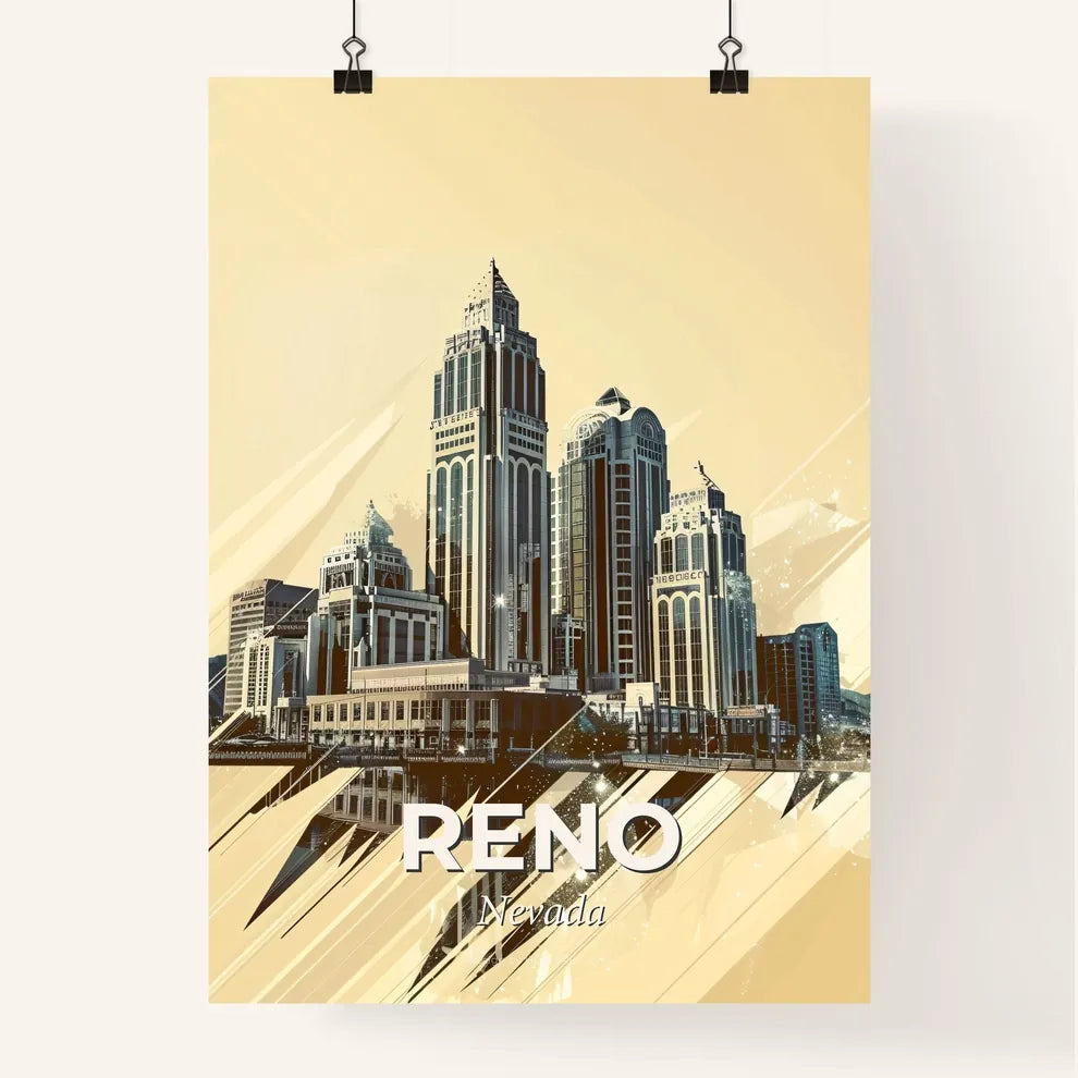 Reno City Skyline Night Lights Beige Art Poster