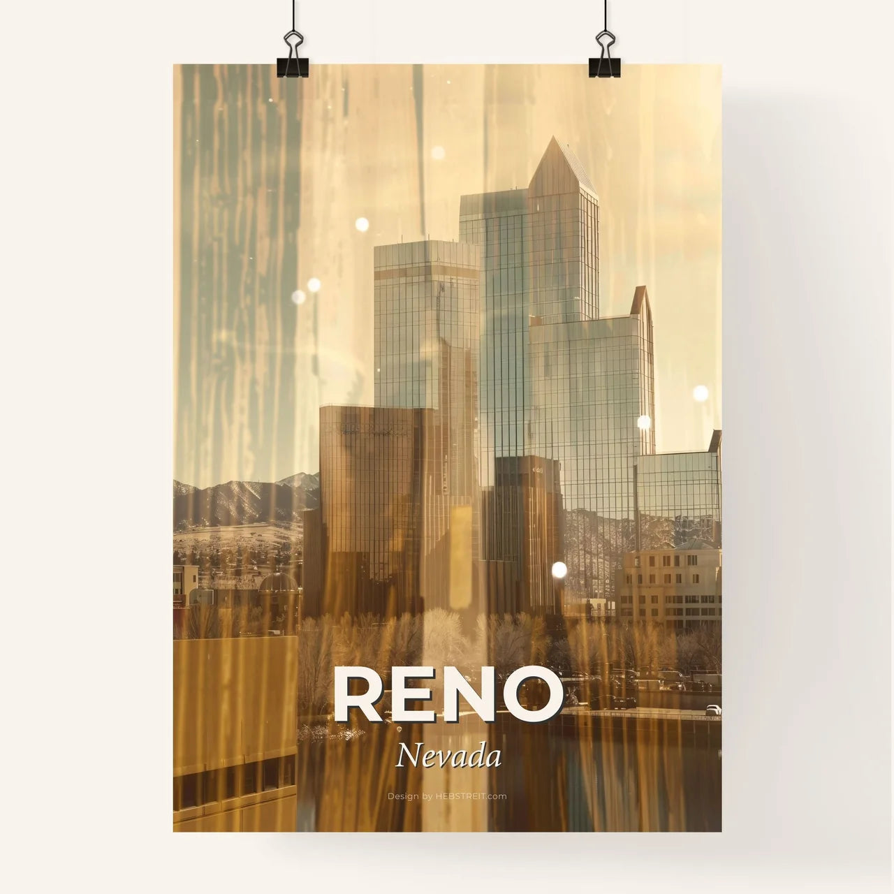 Reno City Lights Skyline Composite Art Poster Poster