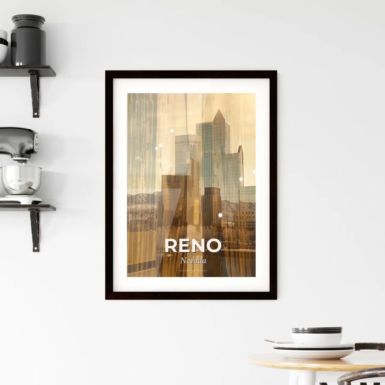 Reno City Lights Skyline Composite Art Poster Framed Print